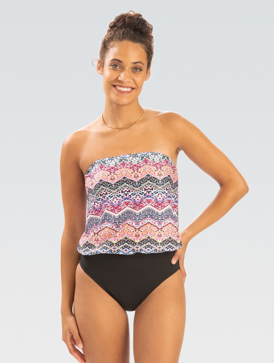 Kvinde Dolfin Swimwear One Pieces | Kvinders Aquashape Awestruck Trykt Moderat Stroplos Blouson One-Piece