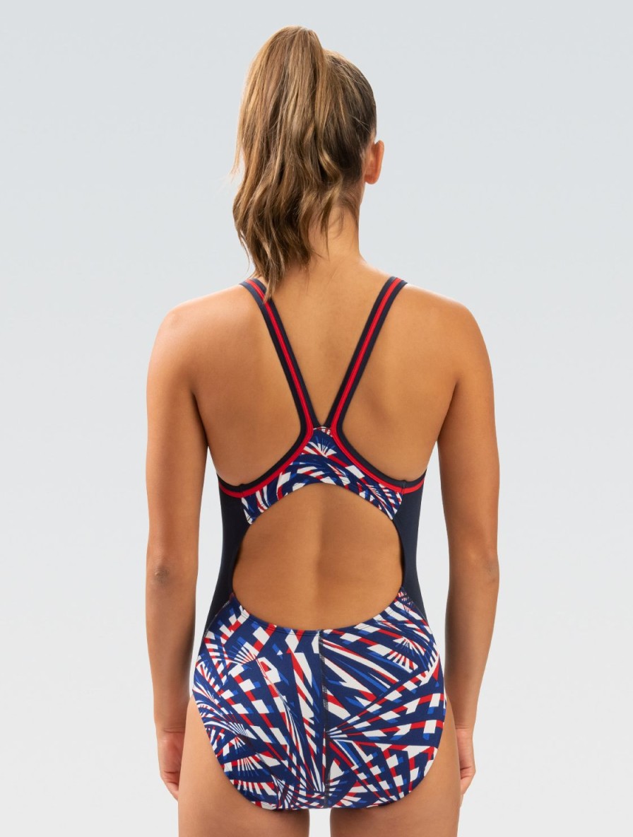 Kvinde Dolfin Swimwear Konkurencedragter | Reliance Kvinders Farveblok Atomic Rod, Hvid Og Bla Dbx Back One Piece Badedragt