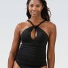 Kvinde Dolfin Swimwear One Pieces | Kvinde Aquashape Sort Moderne Keyhole One Piece Badedragt Foran