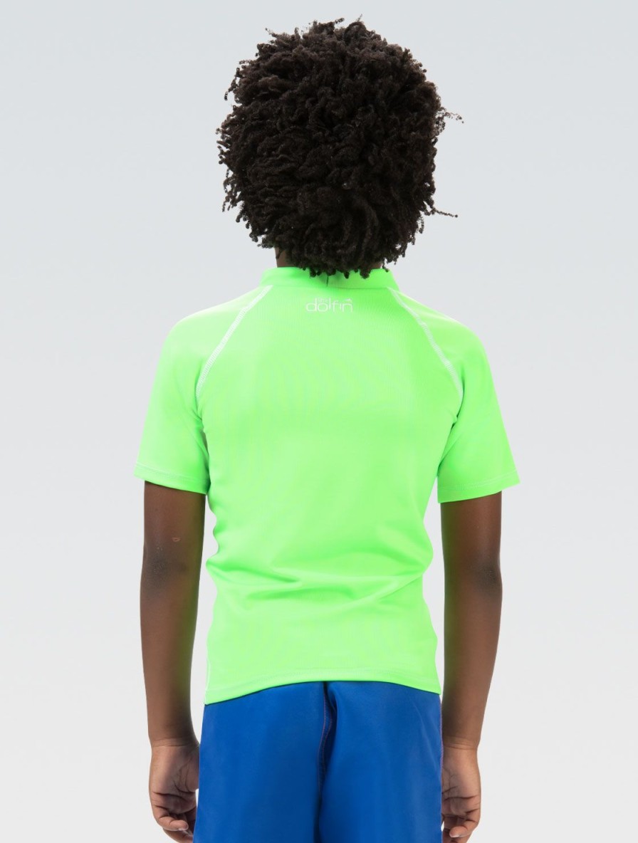 Børn Dolfin Swimwear Lille Delfin | Lille Dolfin Unisex Solid Lime Kortaermet Rash Guard