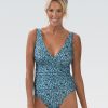 Kvinder Dolfin Swimwear One Pieces | Kvinders Aquashape Dot Print Moderat Surplice Wrap Front One Piece