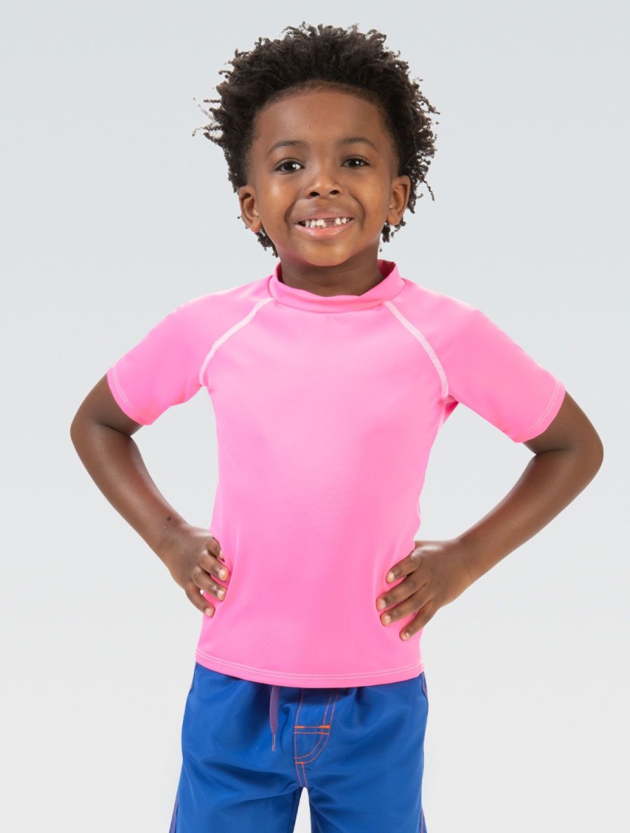 Børn Dolfin Swimwear Lille Delfin | Lille Dolfin Unisex Solid Pink Kortaermet Rash Guard