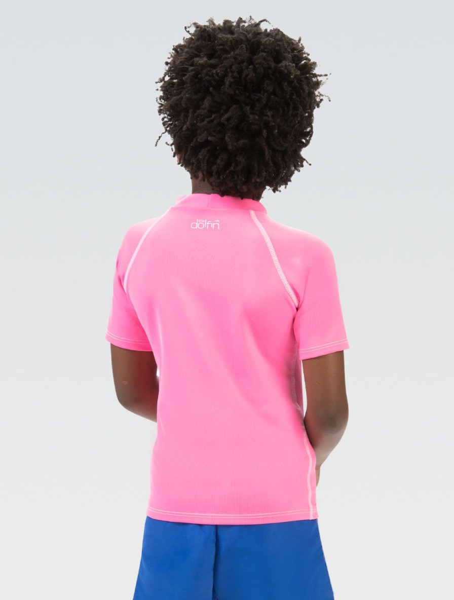 Børn Dolfin Swimwear Lille Delfin | Lille Dolfin Unisex Solid Pink Kortaermet Rash Guard