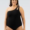 Kvinder Dolfin Swimwear Active Fashion | Kvinder Aquashape Moderat Asymmetrisk One Piece: Sort Ribbet Strik