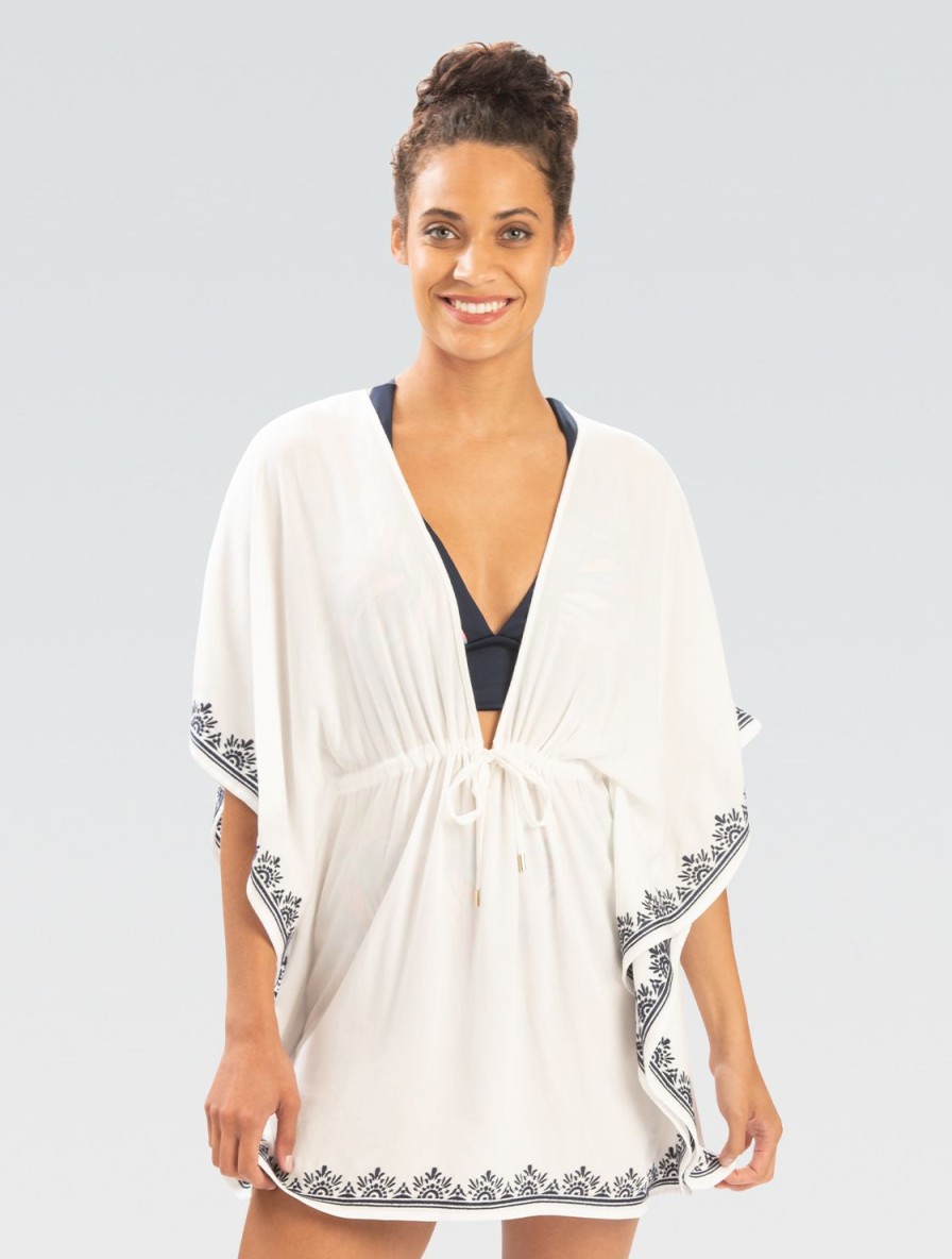 Kvinder Dolfin Swimwear Cover Ups | Kvinder Aquashape Hvid Dyb V-Hals Kaftan Cover-Up