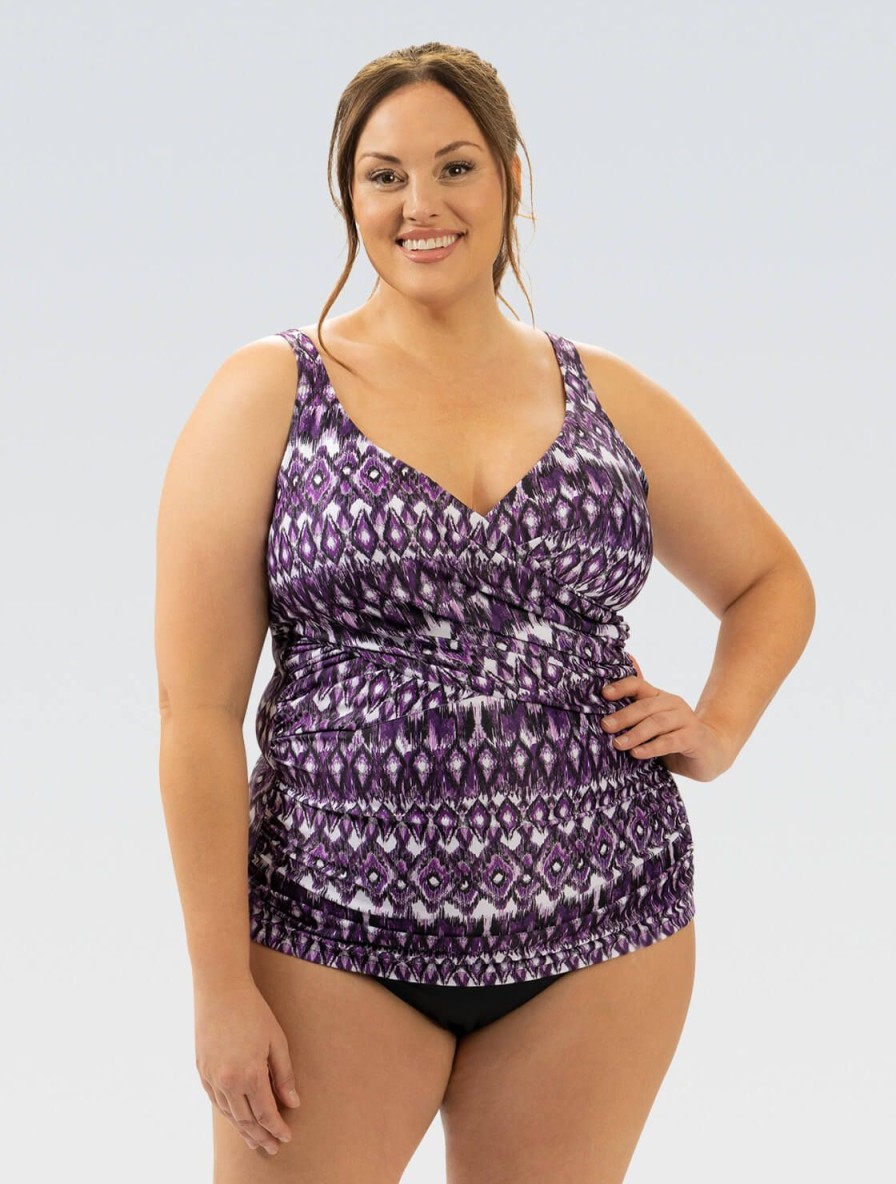 Kvinder Dolfin Swimwear Separater | Kvinde Aquashape Wrap Front Tankini Top: Globetrotter