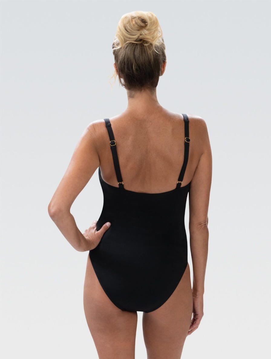 Kvinder Dolfin Swimwear One Pieces | Kvinder Aquashape Sort Moderat Firkantet Hals One Piece