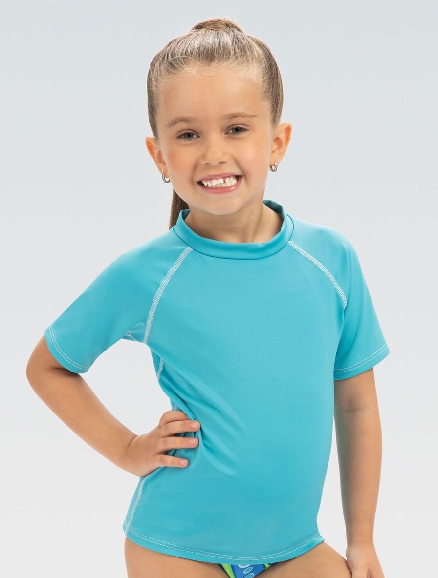 Børn Dolfin Swimwear Lille Delfin | Lille Dolfin Unisex Solid Turkis Kortaermet Udslaetsbeskyttelse