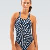 Kvinde Dolfin Swimwear Konkurencedragter | Reliance Women'S Atomic Blue Printed Double X Back One Piece Badedragt