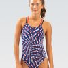 Kvinde Dolfin Swimwear Konkurencedragter | Reliance Kvinde Atomic Rod, Hvid Og Bla Dobbelt X Ryg One Piece Badedragt