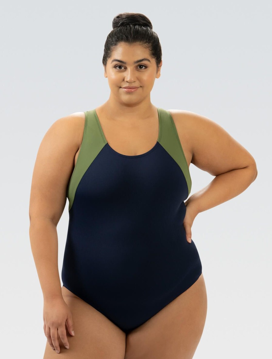 Kvinde Dolfin Swimwear One Pieces | Kvinder Aquashape Farveblok Moderat Skodedragt: Navy/Oliven