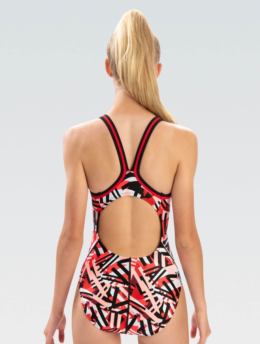 Kvinde Dolfin Swimwear Konkurencedragter | Xtrasleek Kvinder Tectonic Red Dbx Back One Piece Badedragt