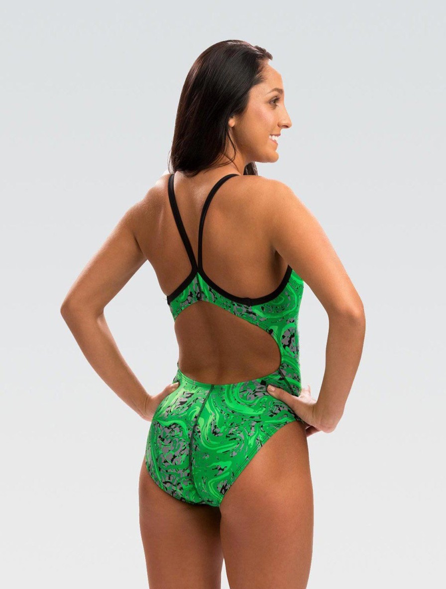 Kvinde Dolfin Swimwear Konkurencedragter | Xtrasleek Eco Hurricane Green V Ryg