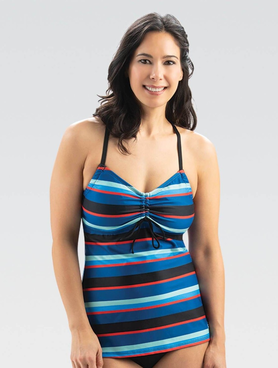 Kvinder Dolfin Swimwear Separater | Aquashape Blue Multi Stripe Tie-Front Tankini Top