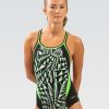 Kvinde Dolfin Swimwear Konkurencedragter | Reliance Women'S Color Block Atomic Green Dbx Back One Piece Badedragt