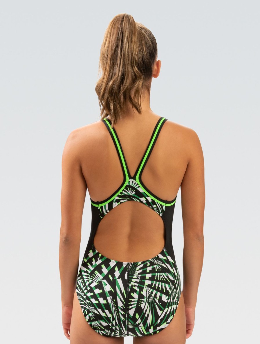 Kvinde Dolfin Swimwear Konkurencedragter | Reliance Women'S Color Block Atomic Green Dbx Back One Piece Badedragt