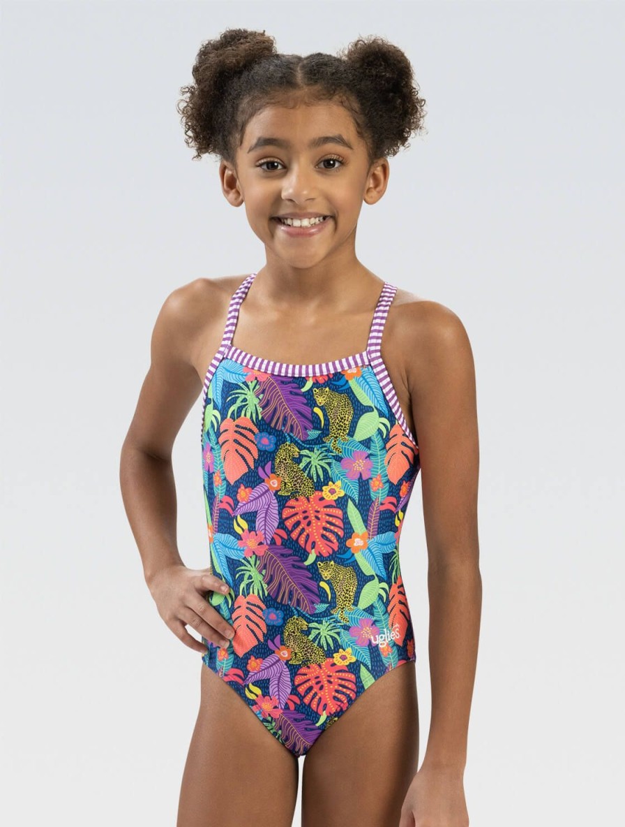 Kvinder Dolfin Swimwear One Pieces | Girls' Uglies Crisscross Back One Piece: Jungle Jam