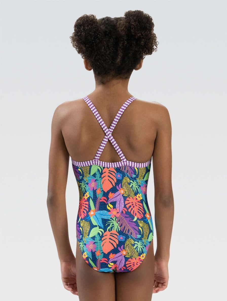 Kvinder Dolfin Swimwear One Pieces | Girls' Uglies Crisscross Back One Piece: Jungle Jam