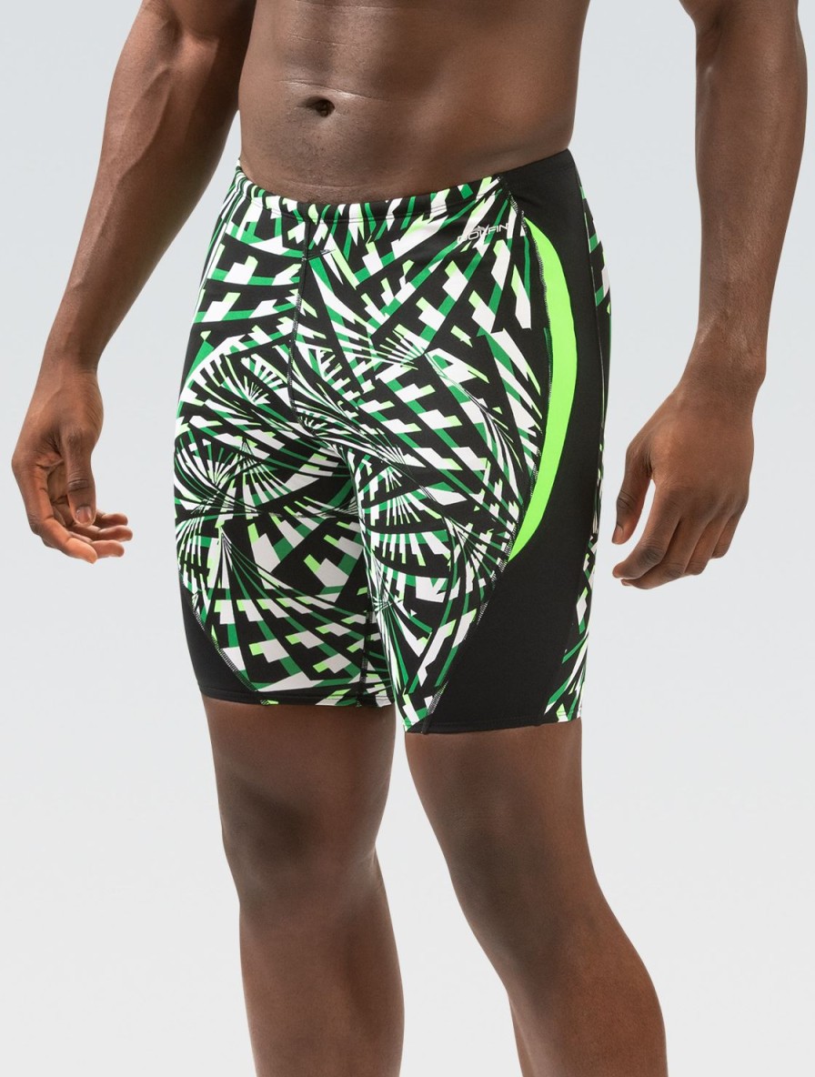 Mænd Dolfin Swimwear Konkurencedragter | Reliance Maends Atomic Green Printed Color Block Jammer Badedragt