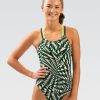 Kvinde Dolfin Swimwear Konkurencedragter | Reliance Women'S Atomic Green Double X Back One Piece Badedragt