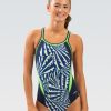 Kvinde Dolfin Swimwear Konkurencedragter | Reliance Kvinders Color Block Atomic Blue Green Dbx Back One Piece Badedragt