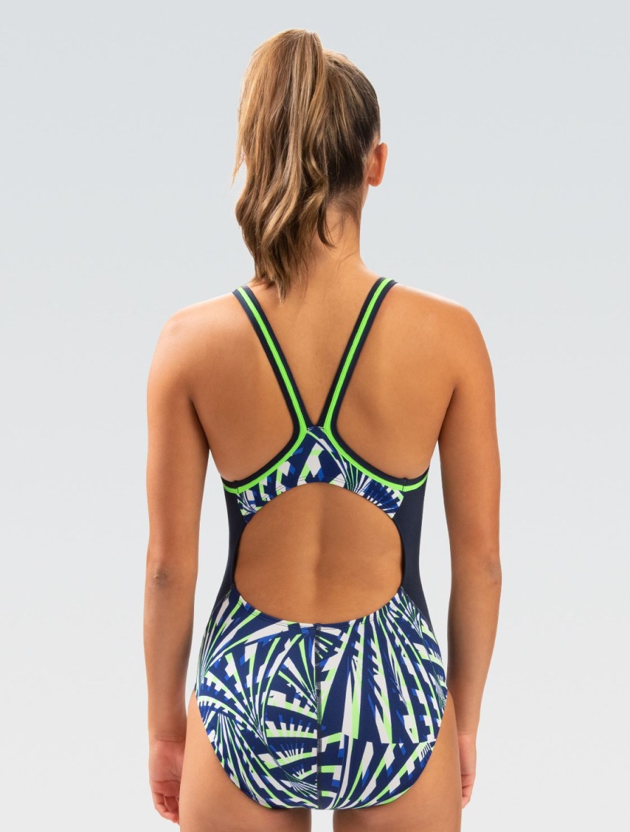 Kvinde Dolfin Swimwear Konkurencedragter | Reliance Kvinders Color Block Atomic Blue Green Dbx Back One Piece Badedragt