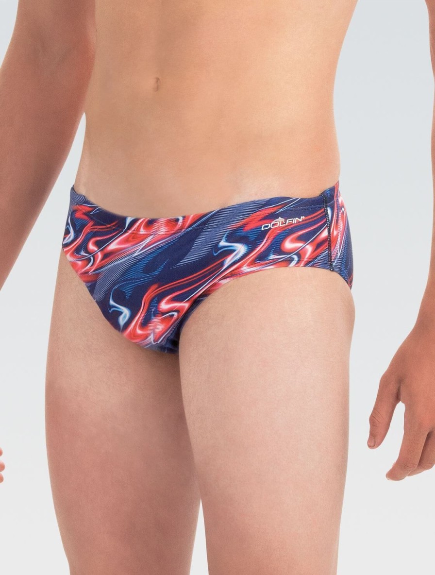 Mænd Dolfin Swimwear Konkurencedragter | Maends Reliance Inferno Red Whtie Og Blue All-Over Racer