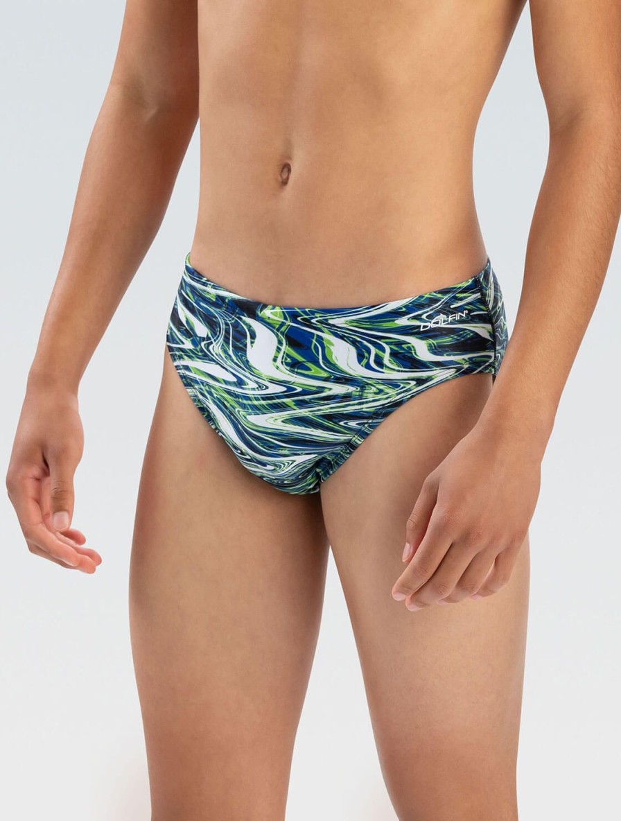 Mænd Dolfin Swimwear Konkurencedragter | Reliance Jet Stream Til Maend Bla Og Gron All-Over Racer-Badedragt