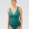 Kvinde Dolfin Swimwear One Pieces | Kvinders Aquashape Solid Moderat Surplice Wrap Front One Piece: Jade