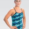 Kvinde Dolfin Swimwear Konkurencedragter | Women'S Reliance Inferno Bla/Gron V-Ryg 1-Styk