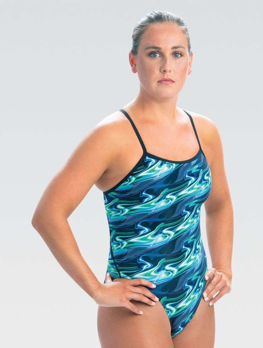 Kvinde Dolfin Swimwear Konkurencedragter | Women'S Reliance Inferno Bla/Gron V-Ryg 1-Styk