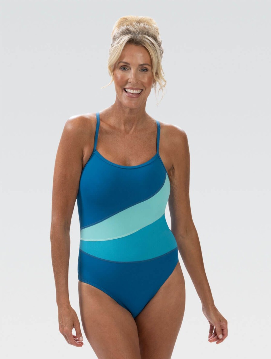 Kvinde Dolfin Swimwear One Pieces | Kvinders Aquashape Turkis Og Mintfarve Blokeret Moderat One Piece