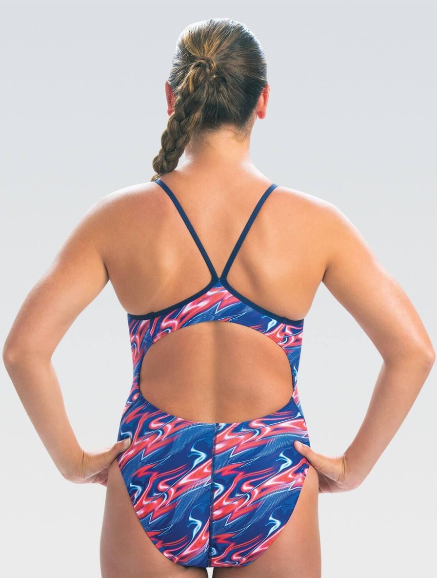 Kvinde Dolfin Swimwear Konkurencedragter | Women'S Reliance Inferno Rod/Hvid/Bla V-Ryg 1-Styk