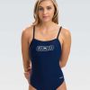 Kvinde Dolfin Swimwear Vægtudstyr | Kvinde Xtrasleek Guard Solid Navy V Ryg 1-Piece