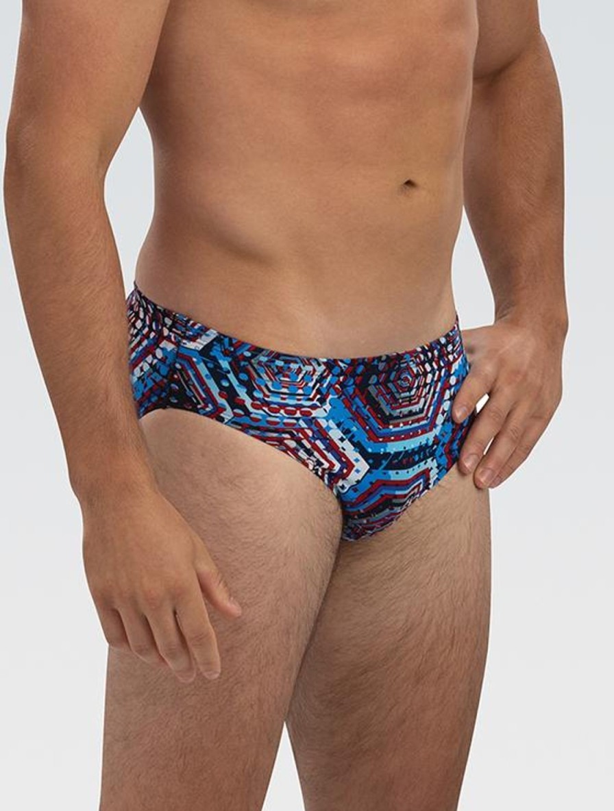 Mænd Dolfin Swimwear Konkurencedragter | Herre Reliance Hive All-Over Racer - Rod/Hvid/Bla