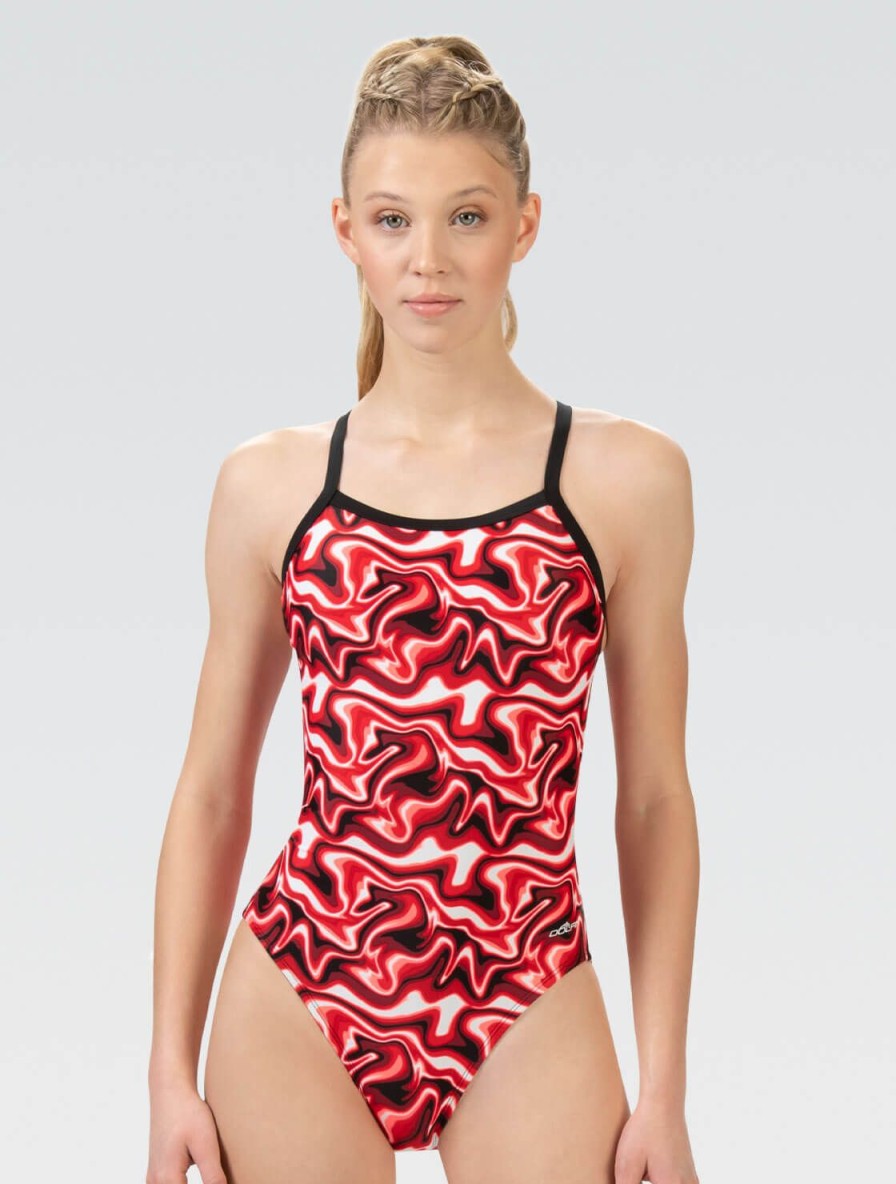 Kvinde Dolfin Swimwear Konkurencedragter | Xtrasleek Women'S Surge Red V Back One Piece Badedragt