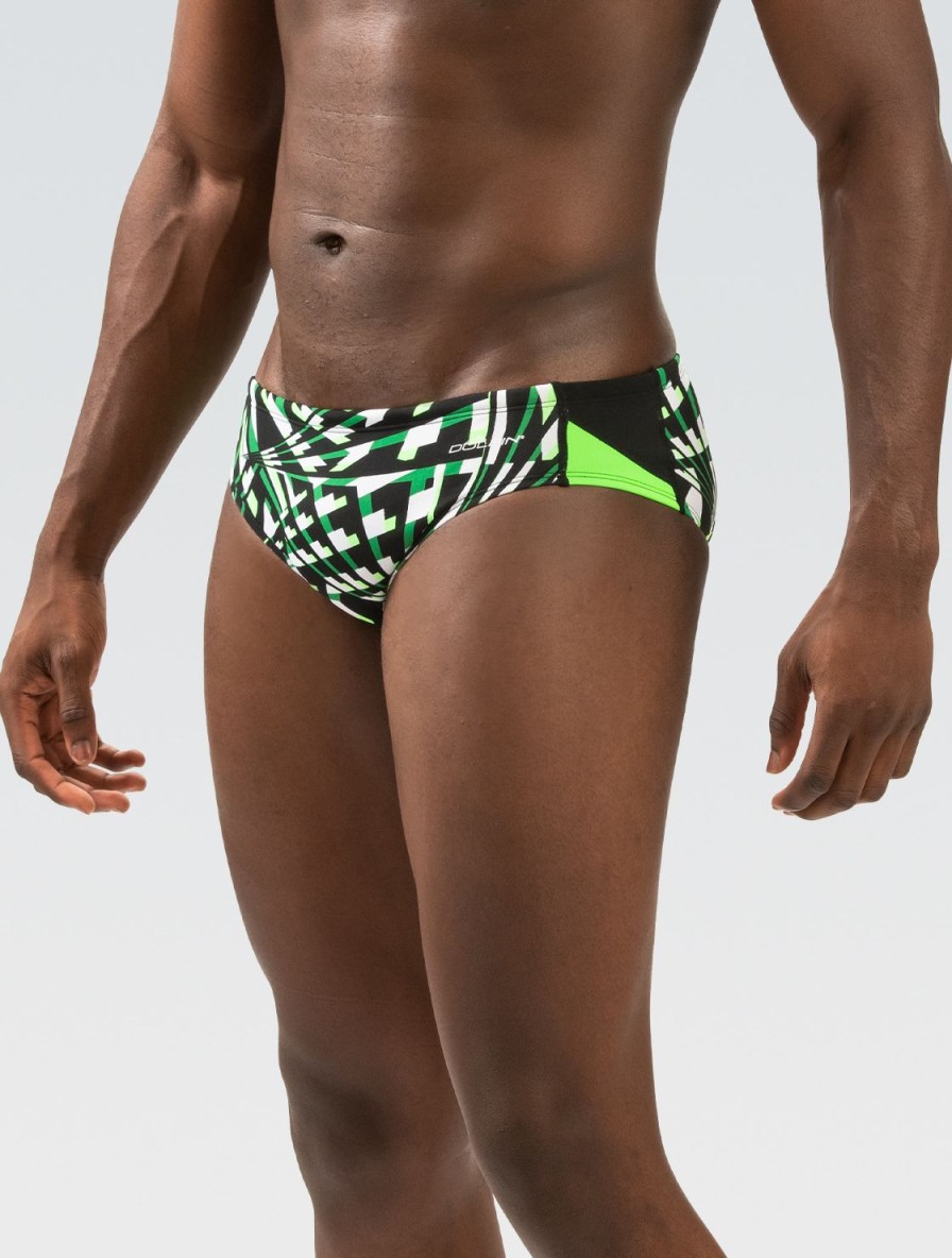 Mænd Dolfin Swimwear Konkurencedragter | Reliance Herre Atomic Green Printed Color Block Racer Badedragt